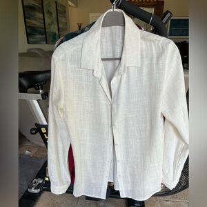 Off white button down linen-look blouse/shirt size medium 8/10